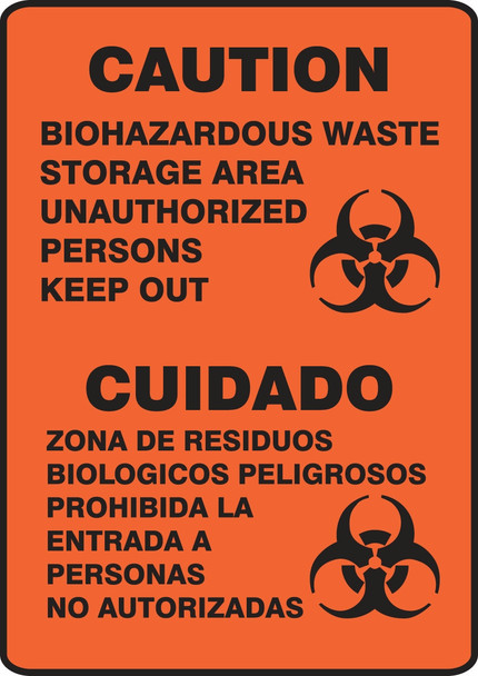 Spanish Bilingual Safety Sign: Caution - Biohazardous Waste Storage Area Unauthorized Persons Keep Out 14" x 10" Accu-Shield 1/Each - SBMBHZ532XP