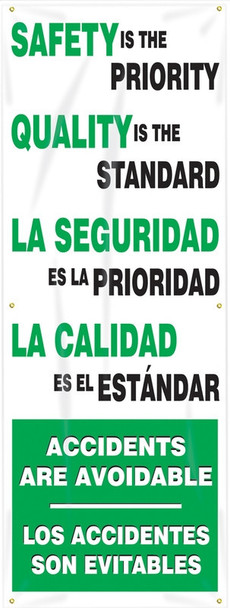 Bilingual Safety Banner: Safety Is The Priority - Quality Is The Standard 28" x 8-ft / - SBMBR897