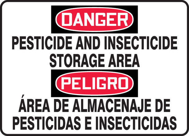 Bilingual OSHA Danger Safety Sign: Pesticide And Insecticide Storage Area 10" x 14" Aluminum 1/Each - SBMCAW113MVA