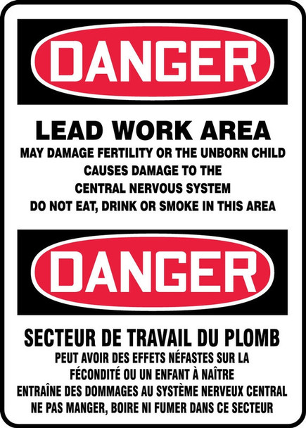 Bilingual OSHA Danger Safety Sign: Lead Work Area Bilingual - Spanish/English 14" x 10" Aluminum 1/Each - SBMCAW188VA