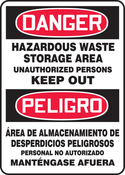 OSHA Danger Bilingual Safety Sign: Hazardous Waste Storage Area Unauthorized Persons Keep Out 14" x 10" Aluma-Lite 1/Each - SBMCHG030XL