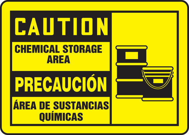 Bilingual OSHA Caution Safety Sign: Chemical Storage Area 7" x 10" Accu-Shield 1/Each - SBMCHG053MXP