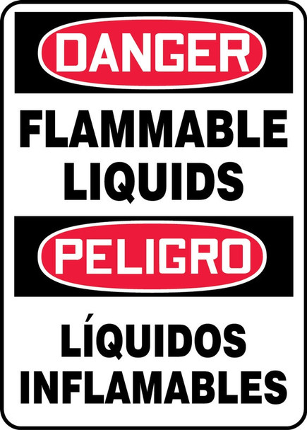 Bilingual OSHA Danger Safety Sign: Flammable Liquids 14" x 10" Adhesive Vinyl 1/Each - SBMCHG102VS