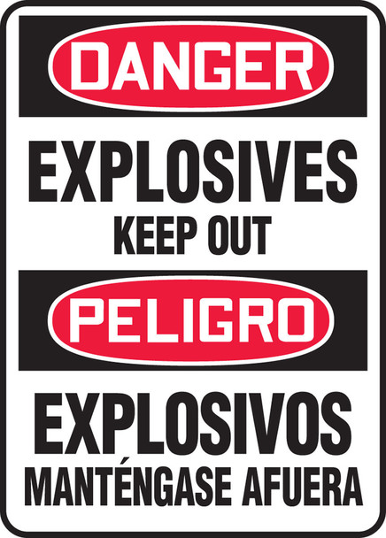 Bilingual OSHA Danger Safety Sign: Explosives - Keep Out 14" x 10" Aluminum 1/Each - SBMCHL042VA