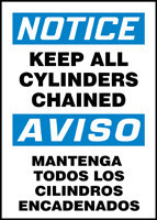 Bilingual OSHA Notice Safety Sign: Keep All Cylinders Chained 14" x 10" Adhesive Vinyl 1/Each - SBMCPG825VS