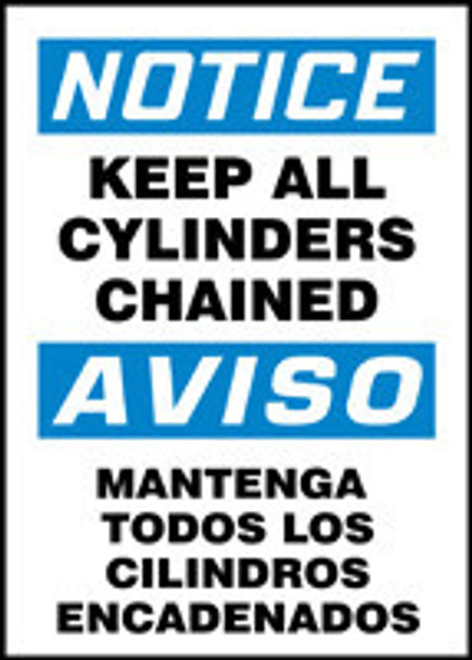 Bilingual OSHA Notice Safety Sign: Keep All Cylinders Chained 20" x 14" Adhesive Vinyl 1/Each - SBMCPG826VS