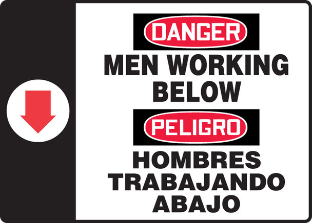 Bilingual OSHA Danger Safety Sign: Men Working Below 10" x 14" Adhesive Vinyl 1/Each - SBMCRT021VS
