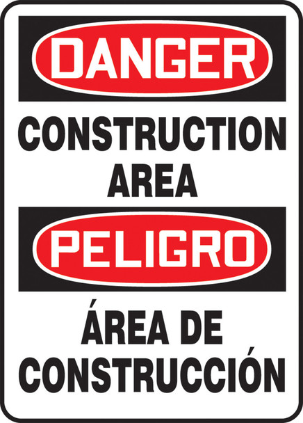 Bilingual OSHA Danger Safety Sign: Construction Area 14" x 10" Aluminum 1/Each - SBMCRT135VA
