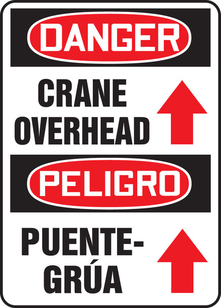 Bilingual OSHA Danger Safety Sign: Crane Overhead 14" x 10" Accu-Shield 1/Each - SBMCRT145XP