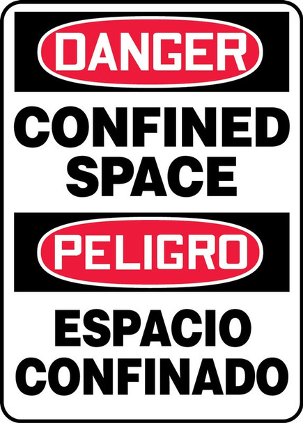 Bilingual OSHA Danger Safety Sign: Confined Space 14" x 10" Adhesive Dura-Vinyl / - SBMCSP002XV