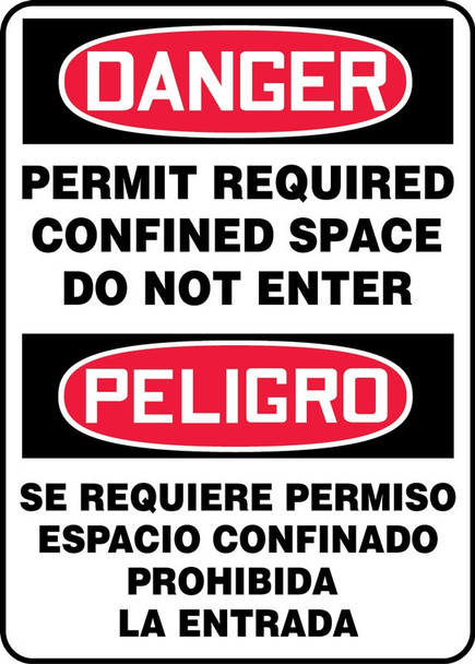 Bilingual OSHA Danger Safety Sign: Permit Required - Confined Space - Do Not Enter 14" x 10" Aluminum 1/Each - SBMCSP058VA