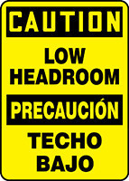 Bilingual OSHA Caution Safety Sign: Low Headroom 14" x 10" Adhesive Dura-Vinyl 1/Each - SBMECR622XV
