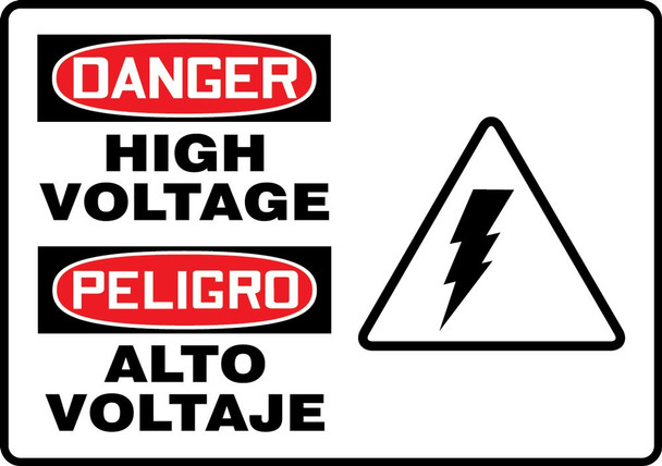 Bilingual OSHA Danger Safety Sign: High Voltage 10" x 14" Accu-Shield 1/Each - SBMELC028XP