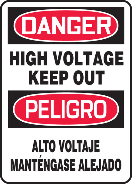 Bilingual OSHA Danger Safety Sign: High Voltage - Keep Out 20" x 14" Plastic 1/Each - SBMELC129VP