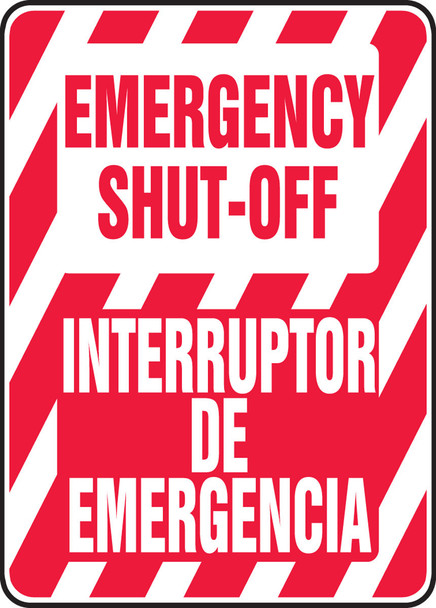 Bilingual Safety Sign: Emergency Shut Off Bilingual - Spanish/English 14" x 10" Dura-Plastic 1/Each - SBMELC518XT
