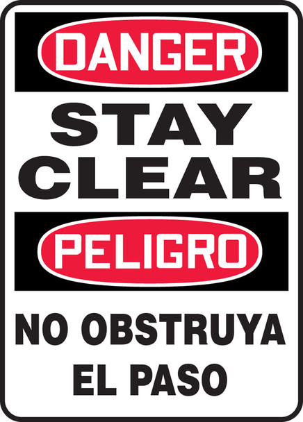 Bilingual OSHA Danger Safety Sign - Stay Clear 14" x 10" Accu-Shield 1/Each - SBMEQM078XP