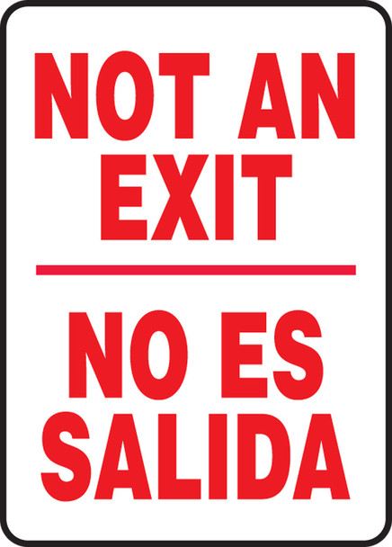 Bilingual Spanish Safety Sign - Not An Exit / No Es Salida 14" x 10" Adhesive Dura-Vinyl 1/Each - SBMEXT911XV
