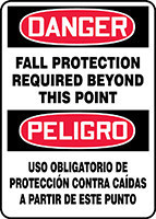Bilingual OSHA Danger Safety Sign: Fall Protection Required Beyond This Point 20" x 14" Aluma-Lite 1/Each - SBMFPR106XL