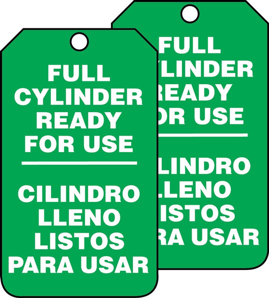 Cylinder Status Bilingual Safety Tag: Full Cylinder Ready For Use RP-Plastic / - SBMGT203PTP