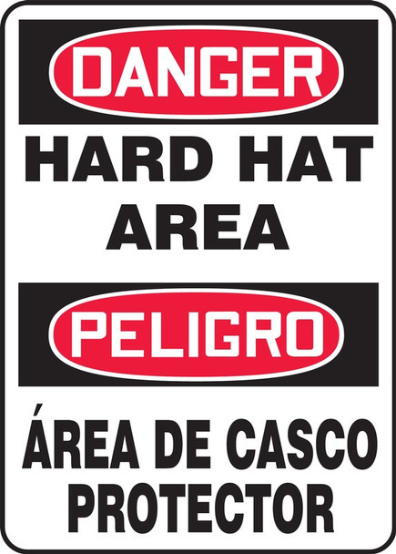 Bilingual OSHA Danger Safety Sign: Hard Hat Area 14" x 10" Plastic 1/Each - SBMPPA005VP