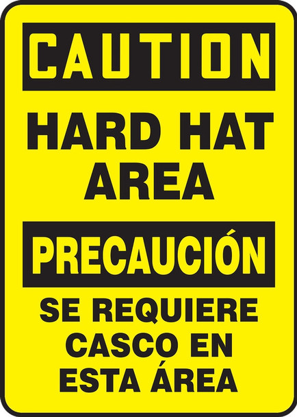 Bilingual OSHA Caution Safety Sign: Hard Hat Area 14" x 10" Plastic 1/Each - SBMPPA613VP