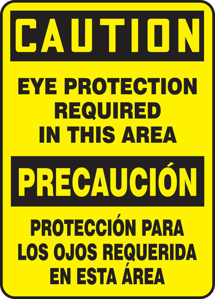 Bilingual OSHA Caution Safety Sign: Eye Protection Required In This Area 20" x 14" Dura-Plastic 1/Each - SBMPPA663XT