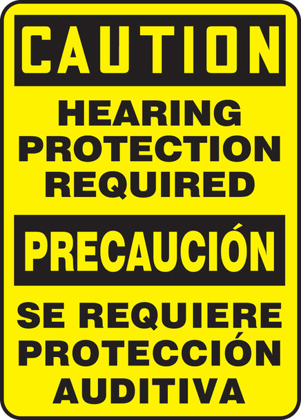 Bilingual Spanish OSHA Caution Safety Sign: Hearing Protection Required 20" x 14" Dura-Plastic 1/Each - SBMPPE427XT