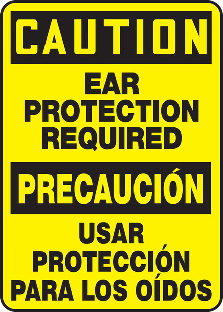 Bilingual OSHA Caution Safety Sign: Ear Protection Required 14" x 10" Accu-Shield 1/Each - SBMPPE616XP