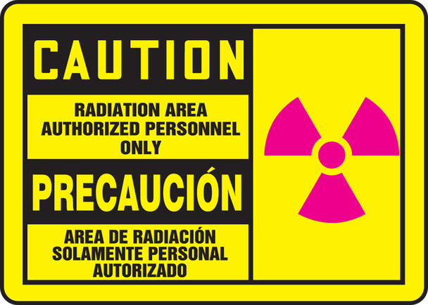 Bilingual OSHA Caution safety Sign: Radiation Area - Authorized Personnel Only 7" x 10" Adhesive Vinyl 1/Each - SBMRAD632MVS