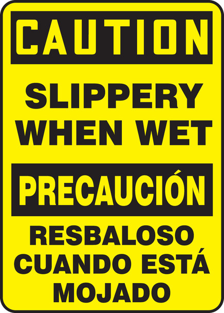 Bilingual OSHA Caution Safety Sign: Slippery When Wet 14" x 10" Dura-Plastic 1/Each - SBMSTF642XT