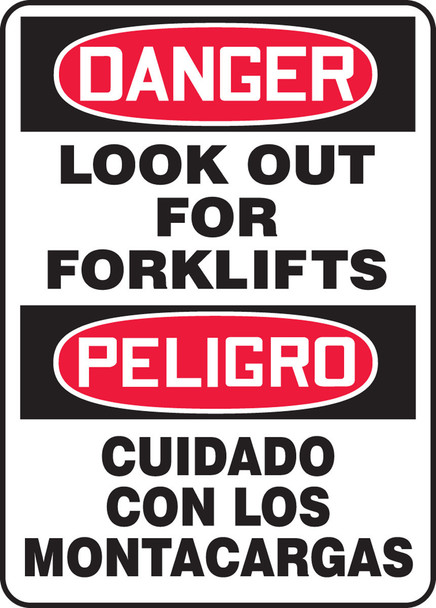 Bilingual OSHA Danger Sign: Look Out For Forklifts 14" x 10" Accu-Shield 1/Each - SBMVHR110XP