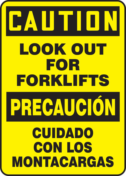 Bilingual OSHA Caution Safety Sign: Look Out For Forklifts 14" x 10" Dura-Plastic 1/Each - SBMVHR661XT