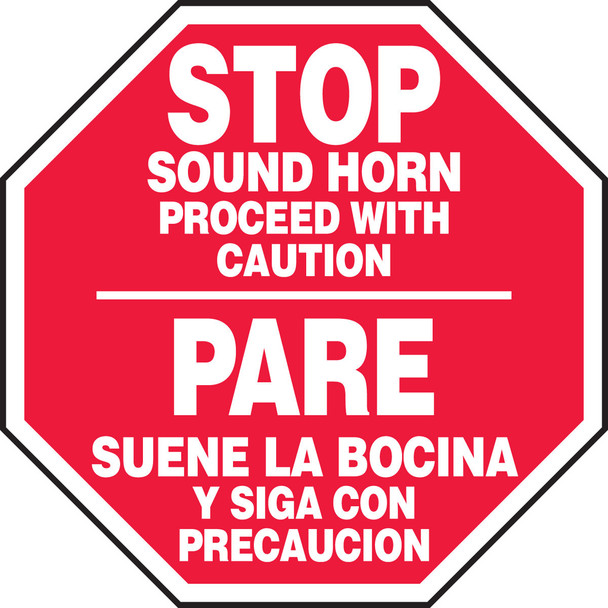 Bilingual Safety Sign: Sound Horn - Proceed with Caution 18" Octagon Dura-Plastic 1/Each - SBMVTR503XT