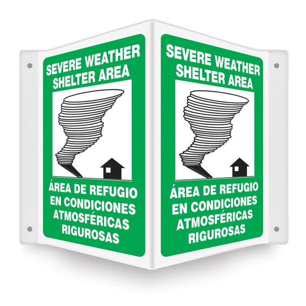 Bilingual Projection Safety Sign: Severe Weather Shelter Area (Graphic) 12" x 9" Panel / - SBPSP392