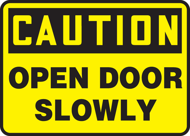 OSHA Caution Safety Sign: Open Door Slowly Spanish 14" x 20" Aluminum 1/Each - SHMABR610VA