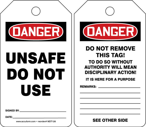 OSHA Danger Safety Tag: Unsafe - Do Not Use Spanish Standard Back B PF-Cardstock 5/Pack - SHMDT191CTM