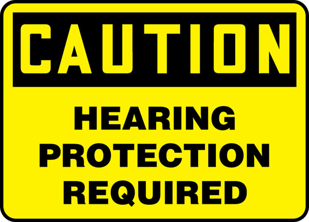 OSHA Caution Safety Sign: Hearing Protection Required Spanish 7" x 10" Plastic 1/Each - SHMPPE792VP