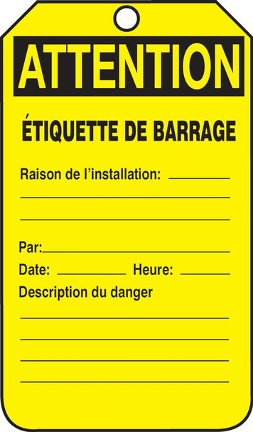 OSHA Caution Safety Tag: Barricade Tag Spanish PF-Cardstock 25/Pack - SHTAB105CTP