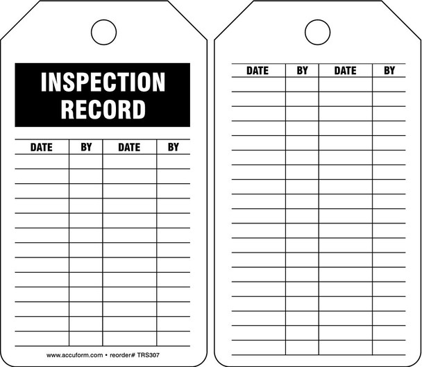 Safety Tag: Inspection Record Spanish RP-Plastic 5/Pack - SHTRS307PTM