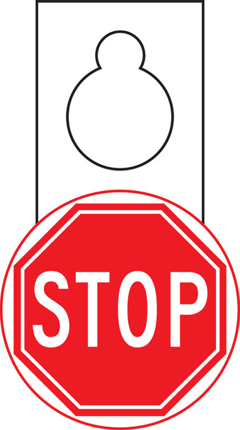 Shaped Door Knob Hanger Safety Tag: Stop RP-Plastic 10/Pack - TAD602