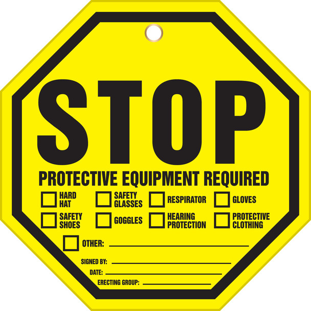 Octo-Tags Safety Tag: STOP, Protective Equipment Required 8" x 8" PF-Cardstock / - TAP807CTP