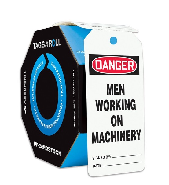 OSHA Danger Tags By-The-Roll: Men Working On Machinery PF-Cardstock 100/Roll - TAR116