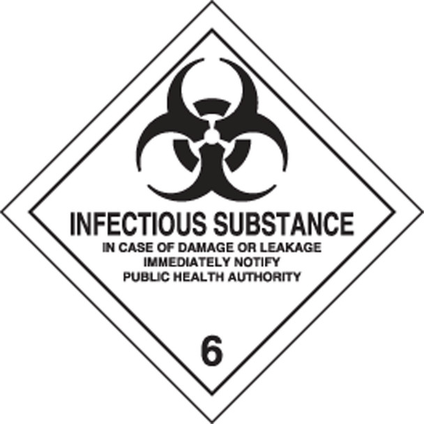 TDG Label  Class 6 100mm x 100mm (4" x 4") Adhesive Poly 250/Roll - TCL645EV2