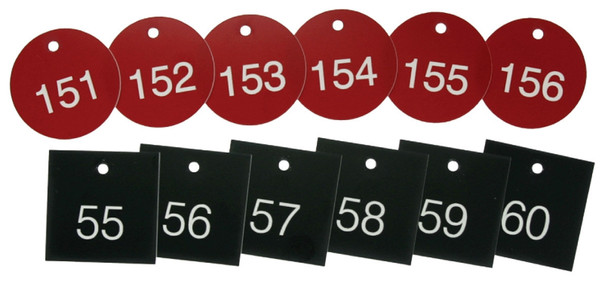 Accu-Ply Engraved Numbered Plastic Tags Red/White Series: 51-75 Square 1 1/2" 25/Pack - TDG372RD