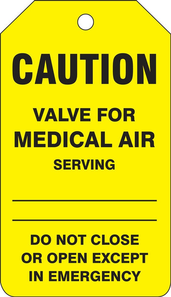 Caution Safety Tag: Valve For Medical Air RP-Plastic 5/Pack - TDM650PTM