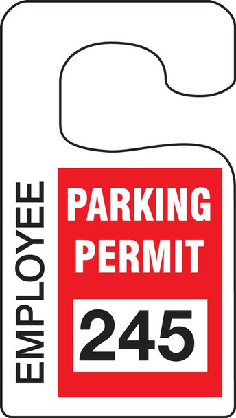 Standard Vertical Hanging Parking Permit: Employee Parking Permit Red Series: 300-399 4 7/8" x 2 3/4" 100/Pack - TNT266RDD