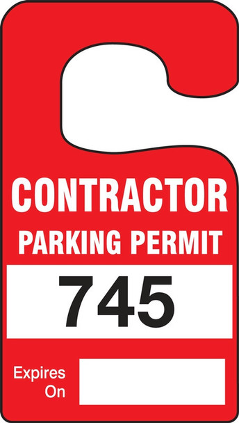 Vertical Hanging Parking Permit: Contractor Parking Permit Yellow Series: 200-299 4 7/8" x 2 3/4" 100/Pack - TNT298YLC