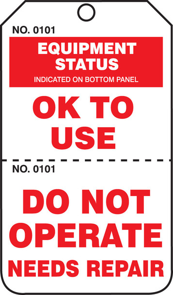 Safety Tag: Equipment Status - OK To Use/Do Not Operate Needs Repair - Perforated PF-Cardstock 25/Pack - TPP204CTP