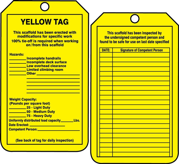 Scaffold Status Safety Tag: Yellow Tag RP-Plastic / - TRS208PTP