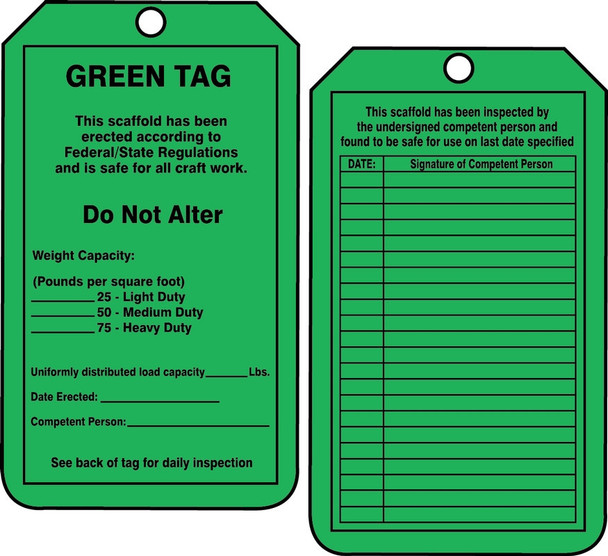 Scaffold Status Safety Tag: Green Tag RP-Plastic / - TRS209PTP